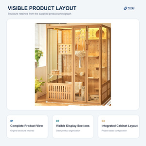 Nueva llegada: Villa de lujo ecológica para gatos de vidrio y madera con luz <span class=keywords><strong>LED</strong></span>, múltiples funciones, rascador y cafetería para mascotas. - Product Image 2