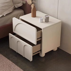 Cream Style Bedside Table White Modern Minimalism Multi-functional <strong>Panel</strong> Small Bedroom Storage Furniture - Product Image 1