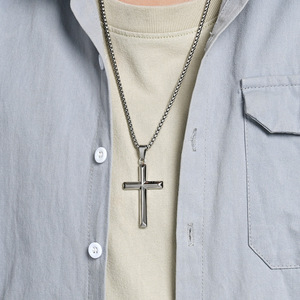 Unisex, trendy, and stylish <b>titanium</b> steel cross necklace for men; a unique, sophisticated, and artistic pendant. - Product Image 3