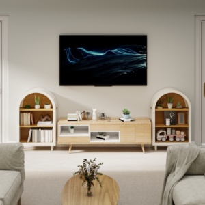 Libreria ad Arco Piccola con Ripiani Bianchi Effetto Legno, Mobile Moderno a 3 Livelli per Casa, Ufficio e Soggiorno - Product Image 5