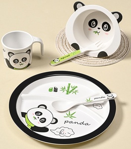 Juego de Platos de Fibra de Bambú para Bebés, Plato con Compartimentos Creativos de Dibujos Animados para Niños, Tazón, Taza, Tenedor, Cuchara, Vajilla para Guardería y Restaurante - Product Image 6