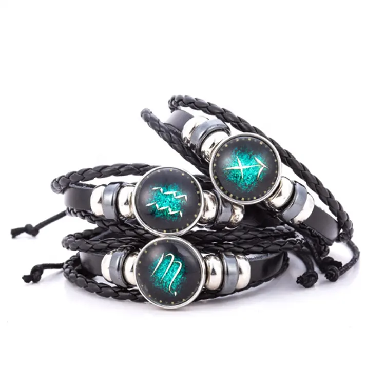 Aries taurus gemini cancro leão virgo liva, escorpião sagitário capricorn aquário pisces zodiaco pulseiras de couro genuíno