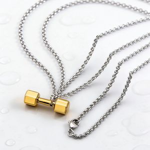 Stainless Steel <b>Dumbbell</b> Pendant Necklace 18K Gold Plated For Men And Women Casual Fitness Jewelry - Product Image 1