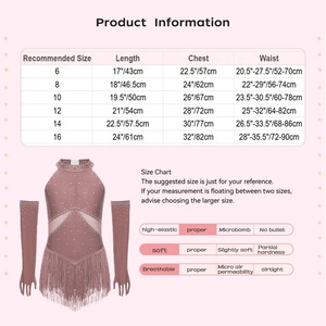 Maillot de patinaje artístico para niñas con flecos, cuello halter, cuello con pedrería, espalda con abertura, mangas sin dedos, disfraz de malla para competición, personalizado - Product Image 6
