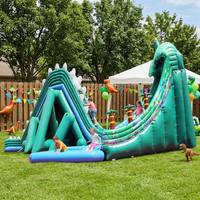 Toboggan gonflable dinosaure en PVC de qualité commerciale avec motif palmier, idéal pour la location de fêtes d'enfants