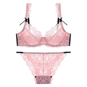 Комплект женского нижнего белья из 2 предметов, прозрачный кружевной Привлекательный бюстгальтер на косточках и трусики - Product Image 1