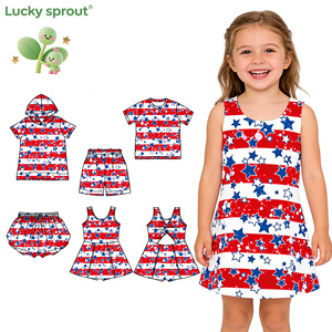 Ensembles de Vêtements Décontractés pour Filles 2026, Respirants, Imprimé 4 Juillet, Manches Courtes d'Été, Sportifs, Combinaison 5 Pièces UPF 50+ - Product Image 1
