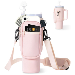 Adjustable Strap Neoprene 40oz <b>Water</b> Bottle Carrier Sleeve <b>Pouch</b> Tumbler Cup Holder Sling Bag with Phone Pocket - Product Image 1