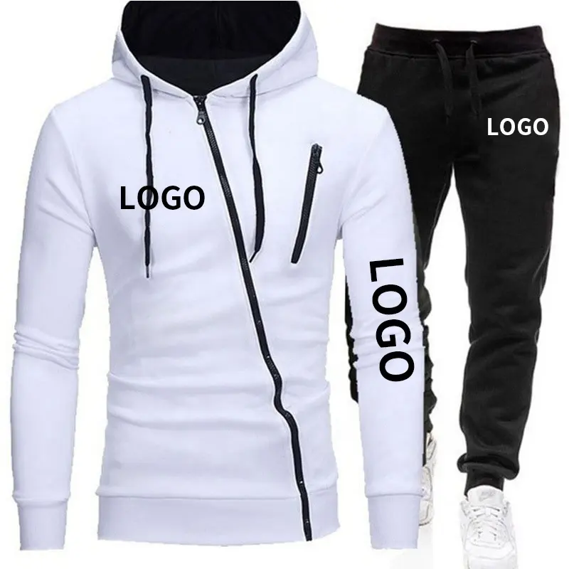 Customized Logo Men S Jogging Sweat Suits Slim Fit Oblique Zipper Jogger Set Men Hip Hop Sport Zip Up Hoodie Set
