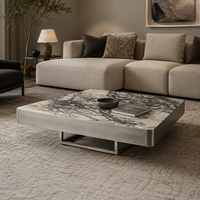Table basse contemporaine en marbre brun de Venise, grande et irrégulière, pour salon et hall d'hôtel, table à thé moderne avec base en bois