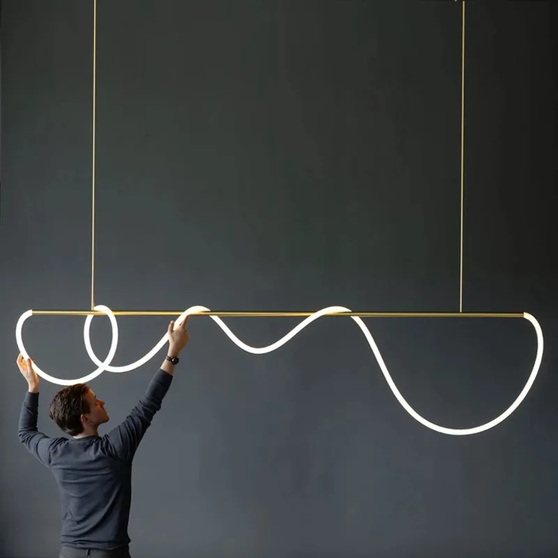 Modern Gold Strip Pendant Lighting For Kitchen Living Room LED Chandelier Pendant Light