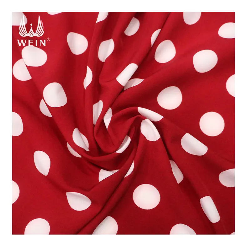 WI-D04 Custom impresso poliéster spandex 4 way stretch vermelho e branco polka dot digital impressão vestido tecidos