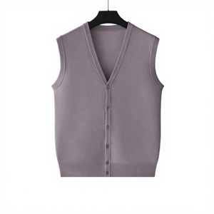 Men's Knitted Sleeveless V-Neck Vest Solid Color Button Front Autumn Wear Sweater Top - Product Image 1
