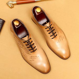 Italian-Carved Genuine Cowhide Leather British-Style <b>Pointed</b>-Toe Lace-Up Formal Oxford Shoes Breathable Cow Leather Lining - Product Image 3
