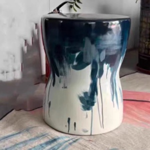 Table d'appoint d'angle de canapé, tabouret, table de chevet, petite table à thé de style nordique en pierre, motif peinture à l'encre - Product Image 1