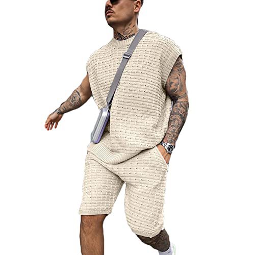 トップス Kamiya mens summer knit Mens Knit Shorts Set, Knit Tank Top, Knit Shirt Men, Men's