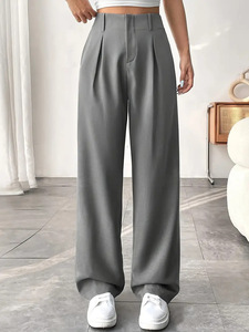 Pantalon décontracté rétro en polyester froissé pour femme - Product Image 2
