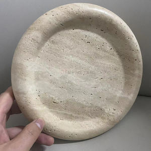 Grosir baki batu marmer travertine bentuk bulat batu dekorasi piring shower piring dasar batu perhiasan nampan disesuaikan - Product Image 3