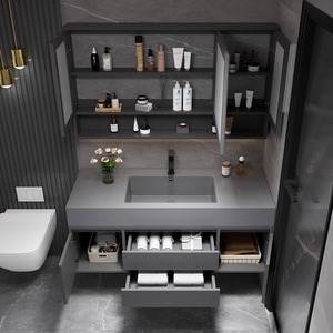 Furniture Modern New Lacquer MDF Cupboard Set 36 Inch Led Cabinet Storage Bathroom Sink Vanity Mirror Wash Basin Hotel - Product Image 3