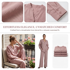 Set da donna di <span class=keywords><strong>lino</strong></span> estivo di fascia alta <span class=keywords><strong>pantaloni</strong></span> <span class=keywords><strong>larghi</strong></span> <span class=keywords><strong>larghi</strong></span> e Slim a gamba larga <span class=keywords><strong>in</strong></span> due pezzi Casual Set per la primavera/estate - Product Image 4