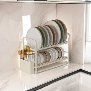 ชั้นวางจานแบบหลายชั้น ชั้นวางจานชาม ที่วางตะเกียบ ช้อน ส้อม อุปกรณ์จัดระเบียบห้องครัว ชั้นวางของ 2 ชั้น ความลึก 8-11.9 นิ้ว - Product Image 4