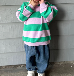 Felpa Oversize a Righe in Spugna Francese per Neonati e Bambini, Top Pullover, <span class=keywords><strong>Abbigliamento</strong></span> per Bambini - Product Image 4