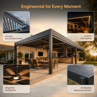 Pergola Bioclimatique Motorisée Écologique en Aluminium à Toit Ouvrant, Abri Mural Extérieur Étanche avec Lames Orientables