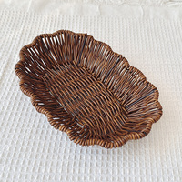 Ensemble de paniers de rangement en rotin naturel tressé à la main, plateau à fruits ovale à bord ondulé, panier de service décoratif en osier pour le pain, cuisine et maison