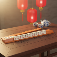 Rak Mahjong Kayu Portabel Mewah Modern Bergaya Amerika untuk Penyimpanan Kartu dan Hiburan, Penyangga Ubin Mahjong dengan Penggeser