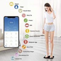 Báscula de Baño con Pantalla LED y Sensor de Vidrio Templado Negro de 396 LB 180 kg 28X28 CM con Medición de Grasa Corporal y Aplicación OKOK