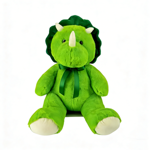 Peluche Triceratops vert vif avec ruban, jouet en peluche doux et moelleux en forme de dinosaure, cadeau pour la chambre d'enfant et les moments de câlin avant le coucher - Product Image 1
