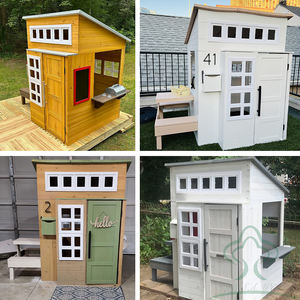 Casa de juegos moderna de madera para exteriores con mesa de picnic, buzón y parrilla al aire libre, casa de juegos para niños pequeños - Product Image 6