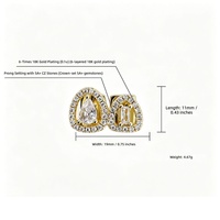 2 pièces Grillz en cuivre avec zircon creux rectangulaire en forme de goutte, bijoux dentaires Hip Hop à micro-insertion pour rappeur, costume de cosplay d'Halloween