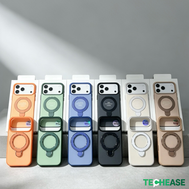 Two-in-One TPU+PC Shockproof Phone Cases for 17 Pro Max 14 15 16 18 Pro Max Magnetic Ring Holder Contrasting Color Racket