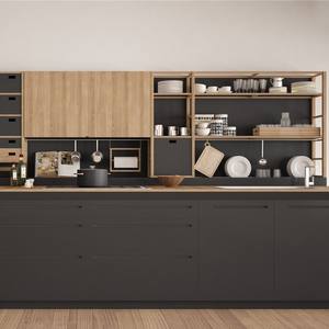 Klein Appartement Modulaire Melamine Houten Kleurencombinatie Ontwerp Metalen Kasten Voor Keuken Gola Profiel Keukenkast - Product Image 5