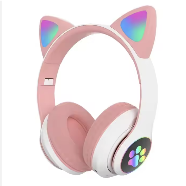 Glowing Cute Cat Ear Paw LED Wireless Headphones for Girls Kids Gamers for 5.2 IPX5 Waterproof Mobile Phone Compatible