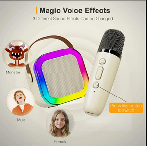 Mini Máquina <span class=keywords><strong>de</strong></span> Karaoke K12 con Pedidos <span class=keywords><strong>de</strong></span> <span class=keywords><strong>Canciones</strong></span> Móviles, 2 Micrófonos Inalámbricos, Luces LED, Portátil para Fiestas y Regalos - Product Image 3