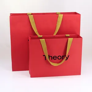 Kustom Logo pakaian mewah garmen kemasan butik buatan tangan panas cap merah pakaian dalam mewah kertas belanja tas eceran