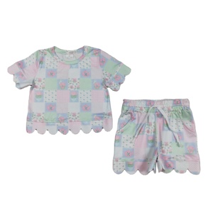 Conjuntos de Ropa Casual para Niñas con Estampado Floral y Cuadros de RTS Boutique, Transpirables para Primavera y Otoño, 95% Algodón, 5% Elastano, Borde Festoneado - Product Image 1