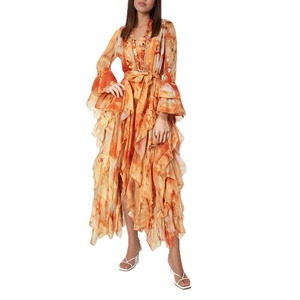 Abito <span class=keywords><strong>Lungo</strong></span> <span class=keywords><strong>da</strong></span> Donna Bohemien di Alta Gamma Senza Colletto Primavera 2026 Nuovo Design con Volant Ampio e Coprente Vita Alta con Lacci Effetto Snellente - Product Image 5