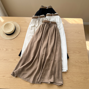 Jupe décontractée pour femme, taille empire, en Spandex/Polyester respirant, avec ceinture élastique, couleur unie, toutes saisons - Product Image 4