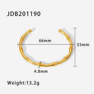 简约INS 18k镀金不锈钢饰品防水简约竹开口手链女 - Product Image 6