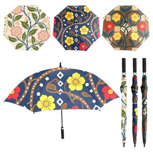 Haina Custom Handle Single Canopy Batik Artwork <b>Umbrella</b> Windproof with Button Totem Pattern Big Size Straight Style - Product Image 1