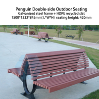 Banc d'extérieur moderne en HDPE et métal, grande capacité, en forme de pingouin, pour patio, entrée de salle de sport, zones urbaines, assise double face, parc, hôtel