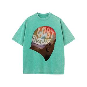 เสื้อยืดผ้าฝ้าย100% ฟอกสีอ่อนสไตล์ฮิปฮอปสตรีทสูงเสื้อเชิ้ตแขนสั้นโอเวอร์ไซส์พิมพ์ลายสีทึบตรง - Product Image 4