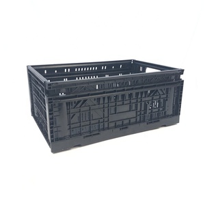 Hot sale folding large capacity black storage box plastic crates for produce