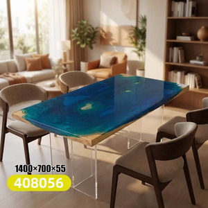 Mesa de Resina Epoxi Transparente Azul de Gran Tamaño, Moderna y de Lujo, con Madera de Nogal Sudamericano - Product Image 2
