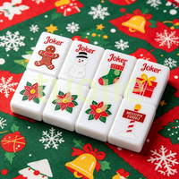 Set Mahjong Natal Amerika Kustom 160 Buah Ubin Mahjong Berukir Set Hadiah Premium untuk Liburan