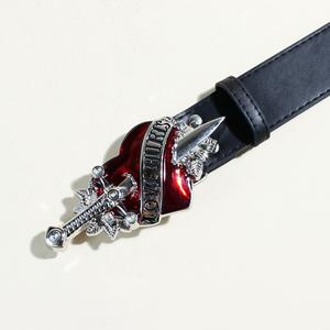 <span class=keywords><strong>Ceinture</strong></span> pour homme de style punk vintage européen et américain, design à flèche unique et cœur percé, en alliage, PU et plastique, ceintures transfrontalières - Product Image 3