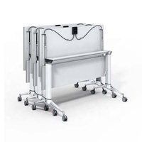 Table de réunion pliante LEADCOM LS-414A en aluminium, modèle ODM d'usine, pour bureau, salle de réunion, formation, avec plateau rabattable et empilable